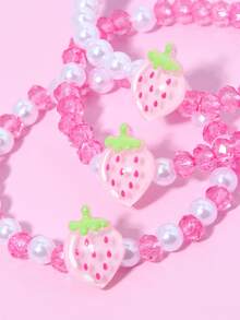 3pcs Cute Strawberry Beaded Bracelet/Bangle/Wrist Accessories, Suitable For Girls Everyday, Festival, Birthday, Party Wear - Multicolor - View 5