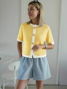 Áo khoác cardigan dệt kim mềm mại, thời trang kiểu Pháp dành cho nữ, áo len dáng rộng, ngắn tay, thích hợp cho mùa thu/hè. - Nhiều màu - Xem 5