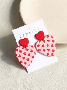 1 Pair Valentines Heart Pattern Red & Pink Ceramic Effect Sexy Acrylic Party Earrings For Women Valentines,Mom,Mother,Mother's Day,Gift - Nhiều màu - Xem 4