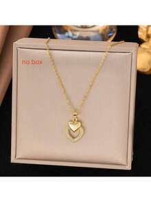 Set de 3 piezas de joyería con colgante en forma de corazón y aretes, accesorios minimalistas clásicos, adecuados para múltiples ocasiones durante todo el año (empaquetado en bolsa de OPP) - Amarillo Oro - Ver 3