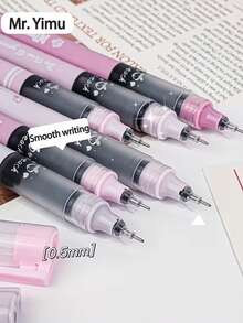 6支装高性价比粉桃泡泡直筒液体水果凝胶笔，适合学生和上班族使用，0.5mm黑色签名笔 - 粉色 - 查看 4