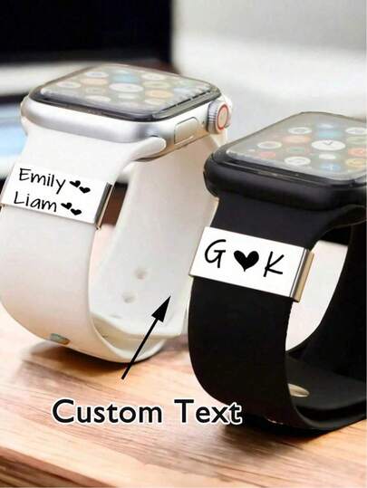1 pieza Decoración personalizada para correa de reloj, chapada y resistente al agua, decoración de correa de reloj con texto grabado personalizado, etiqueta de nombre para smartwatch, regalo personalizado para mujeres