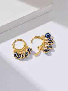 1 对时尚彩色眼形吊坠耳环，恶魔眼设计，适合女性日常佩戴