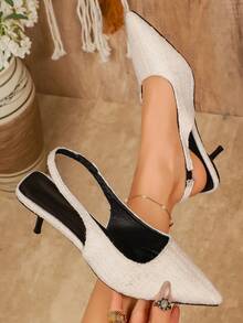 Tacones de plataforma con punta puntiaguda y correa única para mujer, tacones altos formales con punta puntiaguda elegantes, tacones altos de moda tipo slingback - Beis - Ver 1