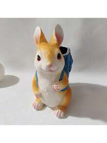1pc 6.3 Inch Cute Rabbit Planter With Backpack, Gardening Decor, Desktop Ornament - Resin Plant Pot Stand, Suitable For Yard, Home, Office Desk Decoration, Multifunctional Decorative Accessory - Perfect Gift For Pet Lovers, Holiday Table Decor, Textured Plush Details