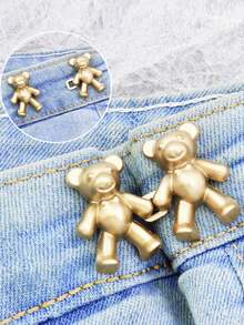 2pcs Bear Pattern Pants Sewing Buttons Jeans Buttons, No Sewing Removable Bear Waist Buckle Pants Waist Change Artifact Bear Buckle Skirt Buckle Decorative Buckle, Waist Change Artifact Pants Button, Adjustable Belt Button - Multicolor - View 3