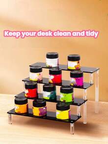 1pc Black Acrylic Multi-Tier Perfume Display Stand, Multifunctional Storage Organizer.Makeup Organizer Rack, Multi-Layer Shelves For Perfume, Skincare, Cosmetics Display In Living Room, Bathroom, Bedroom, Home Decor,Makeup Bag,Travel Essential - 黑色 - 查看 3