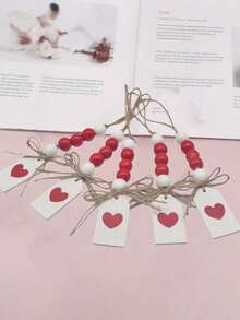 1/6件装木质心形红白串珠流苏花环，经典情人节家居墙饰，婚礼及情人节流苏串珠心形木珠装饰，室内及婚礼房间摆件，乡村风格装饰木珠婚礼及情人节装饰，情侣礼物，串珠吊坠配饰，爱情主题家居悬挂装饰，节日装饰 - 彩色 - 查看 7