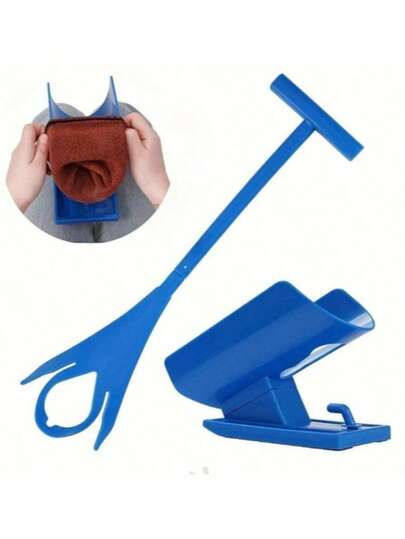 [Holiday Gift - Sock Donning Tool] Easy-Grip Blue Plastic Sock Aid With Support Base, Suitable For Elderly, Pregnant Women And Disabled - Thanksgiving And Christmas Holiday Gift