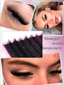 280pcs 60D Mix Cluster Eyelash, 0.05mm Thickness, D Curl, 8mm-16mm Mix Length, Natural Style Russian Flat Dense Fluffy Handmade Mink Eyelash Cluster For Halloween Theatrical Makeup, Festival Makeup, Christmas Makeup, Beginner Essentiallash Clusters,Eyelash Clusters,Individual Eyelashes,Lashes,Fake Lashes - D - View 2