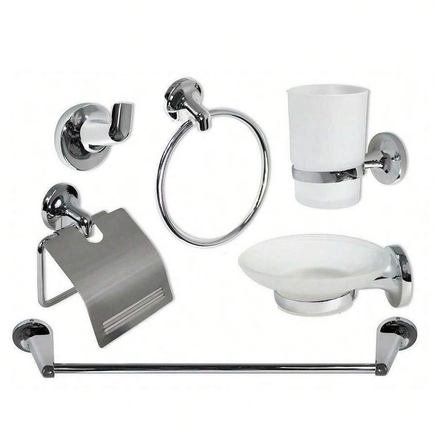 OISE ART STORE Set Bagno Moderno In Acciaio Cromato E Vetro Satinato 6 Pezzi Arredo Bagno 69984 - - Multicolore - Visualizzare 1