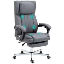 Vinsetto Office Chair With 5 Massage Modes, Ergonomic Reclining Office Chair, Height Adjustable, Footrest, Linen Look, Grey