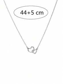 1 件时尚双心吊坠项链，适合女性日常佩戴 - 銀色 - 查看 4