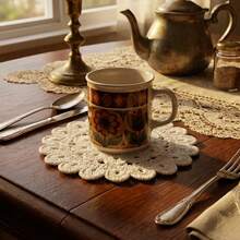 1pc Handmade Crochet Flower Coaster, Lace Hollow Knitted Coffee Cup Mat In Beige, Handcraft Sunflower Knitted Placemat, Heat-Resistant Artistic Round Coaster For Home, Suitable For All Seasons - Beige - View 2