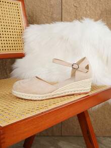 Women's Elegant Strap Buckle Decor Wedge Heel Platform Shoes, Suitable For All Seasons - Apricot - View 5