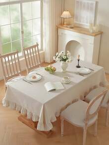 1pc Plain Ruffle Trim Tablecloth - Beige - View 2