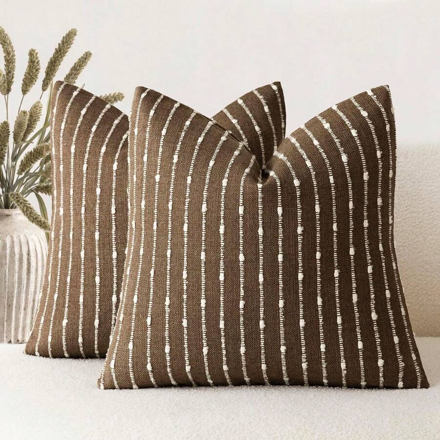 1 chiếc vỏ gối trang trí bằng vải jacquard màu nâu cà phê (không kèm ruột gối), chất liệu nhung mềm mại, hiện đại, họa tiết sọc, thích hợp cho ghế sofa, phòng ngủ, phòng khách, phòng trưng bày, trang trí nhà cửa, sử dụng được quanh năm. - Cà phê nâu - Xem 1