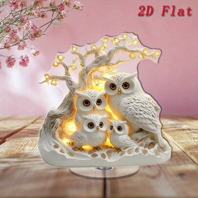 2D亚克力桌面摆件，采用旋转2D猫头鹰家族图案设计，非常适合提升办公氛围