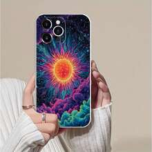 Un sol vibrante irradia ondas de colores en el cosmos. Esta elegante funda es compatible con los modelos  17, 16, 15, 14 Pro Max, 13, 12, 11, XR y XS Plus. Fabricada en silicona TPU, ofrece protección contra golpes y caídas, además de una sensación superior. Es un regalo ideal para familiares, amigos y seres queridos, y una opción perfecta para Año Nuevo. - Negro - Ver 6