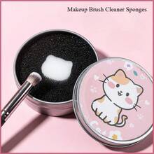 1/2 Pcs - Makeup Brush Cleaning Sponge Box, Portable Quick-Dry Eyeshadow Brush Case, Lazy Makeup Brush Cleaning Sponge That Won't Damage Bristles, Cute Cat And Bear Shapes, Perfect For Cleaning Makeup Brushes And Beauty Tools - Multicolor - View 10