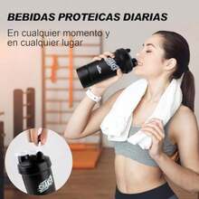 Botella de Agua o Shaker para Suplementos Fitness y Deportes de 650ML con Almacenamiento Giratorio de 3 Capas, Caja de Medicamentos, sin y 100% a Prueba de Fugas ()(Negro) - Multicolor - Ver 8
