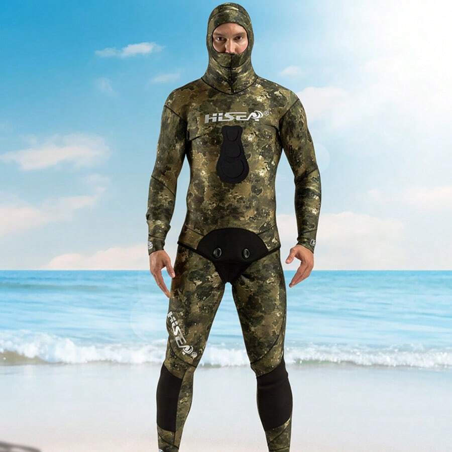 HISEA 3.0mm Women's Neoprene Freediving Wetsuit; Men's Two-Piece Freediving And Hunting Wetsuit; Unisex Hooded Diving Wetsuit - Green - View 1