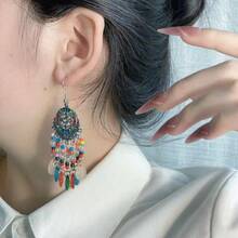 一对波西米亚流苏人造水晶耳环，复古高端夸张吸睛耳环，适合度假、海滩派对、宴会等场合佩戴。送给女性的最佳礼物，节日佳品。 - 波希米亞 - 查看 12