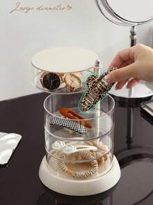 1pc Makeup Sponge Storage Box/Jewelry Box, Transparent Multi-Layer Rotating Earring, Bracelet And Hair Accessory Organizer Box With Cover, Dust-Proof Storage Rack, Multi-Functional Desktop Organizer, Jewelry Box - Clear - View 7