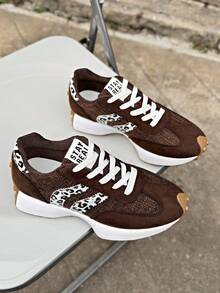 Retro Thick Sole Sneakers, Thickened Upper, Suitable For Running, Women - Rust Brown - View 5