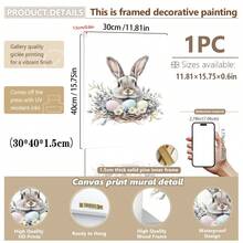 1PC Canvas Wall Art_Nursery Decor Printed Rabbit Burrow Motif, Watercolour Easter Art, Rabbits With Flowers, Spring Blossoms, Farm Animals, Easter Egg Design, Rabbit Garland - Framed Nursery Wall Art Perfectly Suited For Children's Room Decor, Playroom Decor Children's Room Decor Nursery Decor Daycare Decor Girls' Bedroom Girls' Room Decor Children's Room Decor Boys' Bedroom Boys' Room Decor Girls' Bedroom Decor