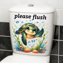 1pc Underwater Adventure Toilet Seat Decal - Cute Cartoon Sea Turtle & Ocean Scene, Removable Sticker, Kids Bathroom Makeover Sticker Set - Ocean Theme Vinyl Decal For Toilet Lid And Walls, Unique Bathroom Gift Idea - Playful Sea Turtle Toilet Seat Sticker, Self-Adhesive Decoration, Ideal For Pet Lovers And Coastal Homes - Multicolor - View 11