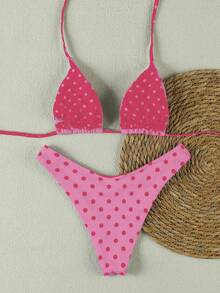 Bộ bikini hai mảnh chấm bi hồng buộc cổ, kiểu dáng gợi cảm, thanh lịch, thích hợp cho mùa xuân/hè, dành cho nữ, thích đi biển, nghỉ mát, hẹn hò. - Nhiều màu - Xem 4