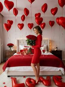 21pcs/Set Valentine's Day Party Decoration Balloon Set, 16-Inch Red Letter Foil Balloon "LOVE", 32-Inch And 18-Inch Red Heart Shaped Foil Balloons, Suitable For Room Romantic Decoration Props, Confession, Proposal, Anniversary, Wife's Birthday Party Decorations - Red - View 4