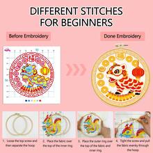 11CT十字绣套件，DIY手工刺绣，3股绣线，圆形中国新年主题装饰画，中式家居装饰，适用于客厅和卧室，包含绣框和缝纫用品 - 彩色 - 查看 7