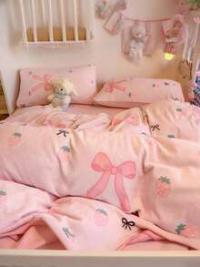 1pc Milk Velvet Single Duvet Cover New Thickened Warm And Comfortable Coral Velvet Autumn And Winter Quilt Cover Bedding - Pink - View 8