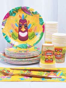 The Hawaii Themed Disposable Paper Tray Set Includes 9-Inch And 7-Inch Paper Cups And Napkins. Suitable For Various Occasions Such As Clubs, Parties, Picnics, Weddings, Family Banquets, And Party Supplies. Suitable For Kitchen And Dining Room Decoration, As Well As Party Decoration. This Is A Set Of Reception Paper Plates And Disposable Tableware. Weddings And Parties, Design. - Multicolor - View 1