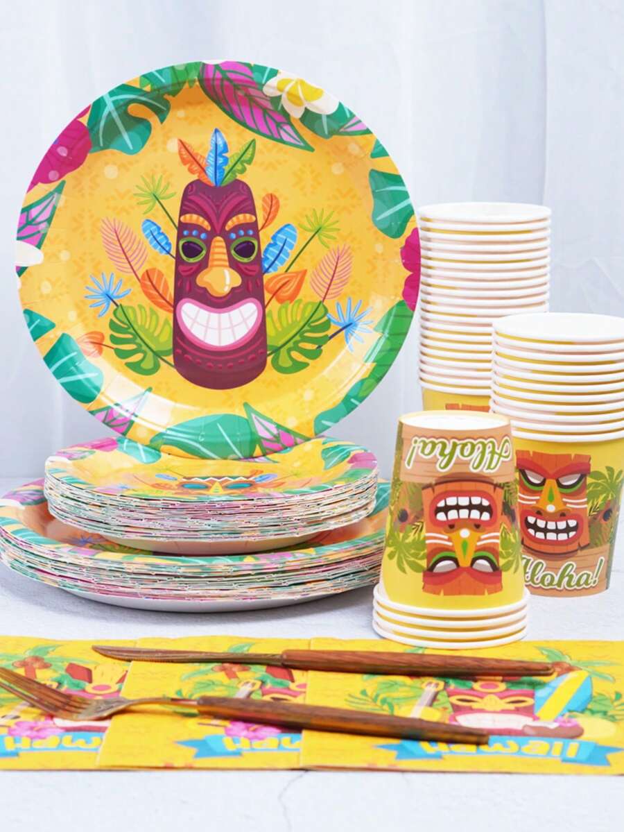 The Hawaii Themed Disposable Paper Tray Set Includes 9-Inch And 7-Inch Paper Cups And Napkins. Suitable For Various Occasions Such As Clubs, Parties, Picnics, Weddings, Family Banquets, And Party Supplies. Suitable For Kitchen And Dining Room Decoration, As Well As Party Decoration. This Is A Set Of Reception Paper Plates And Disposable Tableware. Weddings And Parties, Design. - Multicolor - View 1