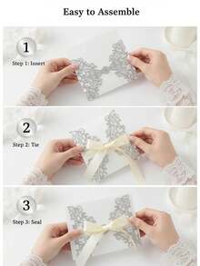 40 piezas/10 sets Invitaciones de boda con forma de rosa hueca dorada con brillo, con sobres y tarjetas de respuesta, adecuadas para bodas, despedidas de soltera, fiestas de compromiso, banquetes, tamaño de invitación 5*7 pulgadas, incluye cinta de satén anudada previamente - Multicolor - Ver 3