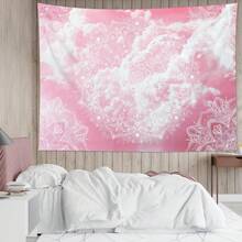 1pc Bohemian Style Pink Cloud & Floral Pattern Tapestry - Lightweight Polyester Wall Hanging With Star Accents For  Bedroom Living Room Dorm Decor Bedroom Wall Decor|Romantic Decor|Soft Fabric Appearance Room Decor - 彩色 - 查看 4