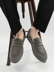 男士休闲乐福鞋，轻便透气平底纯色驾车鞋，套脚莫卡辛鞋，室内/室外鞋，舒适护理鞋 - 灰色 - 查看 8