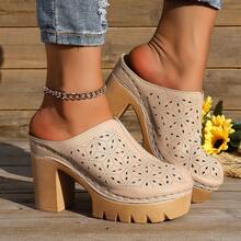 Women's Non-Slip Summer New Slip-On Thick-Soled High Heel Sandals, Minimalist Design, Easy To Wear - Apricot - View 10