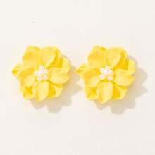 Korean Simple Versatile Exaggerated Camellia Earrings Elegant Fresh Three-Dimensional White Flower Pearl Stud Earrings Korean Style - Bộ đồ 5962 - Xem 7