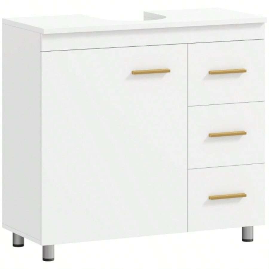 Bathroom Vanity Unit, 3-Tier Model, MDF, Particle Board, White - White - View 1