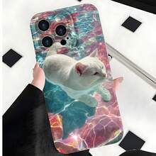 2026 nueva funda de teléfono esmerilada, funda de teléfono con impresión de gato en piscina para  17 15 Pro Max  17 14 Pro  17 13  Galaxy S23 S22 S21 funda protectora para teléfono regalo de pareja para novio novia regalo de vacaciones - Negro - Ver 3