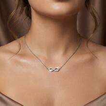 1pc Luxury Gold-Tone Cubic Zirconia Embedded Infinity Collar Necklace For Women - Silver - View 6