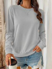 Plush Brushed Fleece Sweatshirt For Women - Relaxed Fit Fall Winter Top Women's All-Day Comfort Crew Neck Pullover - Soft Stretch Long-Sleeve Sweatshirt Wrap-Me-Up" Soft Crew Neck Sweatshirt | Women's Lazy-Day Essential (Multiple Hues) Dreamy Soft Crew Neck Pullover - Women's Versatile Casual Sweatshirt For Cool Days Women's Super Soft Crew Neck Sweatshirt - Warm Long-Sleeve Pullover (6 Colors) Relaxed Fit Brushed Fleece Sweatshirt - Women's Comfortable Fall Winter Top  Casual    Daily  Home - 灰色 - 查看 3