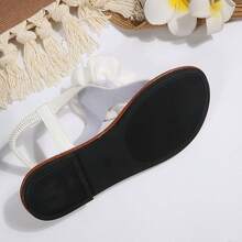 女士3D立体花卉装饰休闲沙滩百搭时尚平底凉鞋 - 白色 - 查看 7