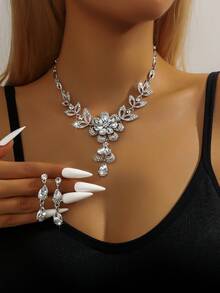 3pcs/Set Elegant Bridal Women's Fashion Crystal Necklace Set, Sexy Jewelry Set, Suitable For Banquet, Ball, Party - Red 80866703 - View 17
