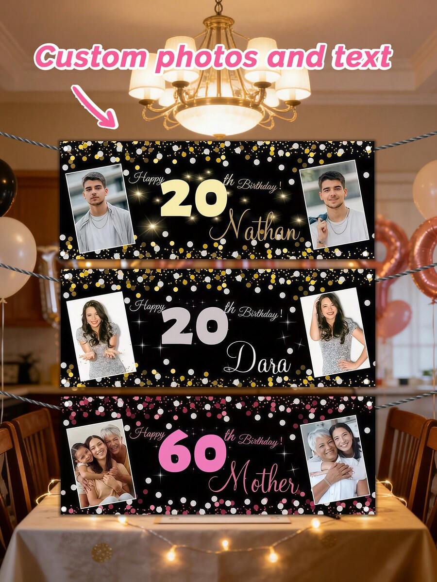 1pc Customized Personalized Birthday Banner With Photo And Name - Custom Age Number, - Multicolor - View 1