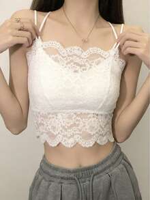 女士蕾丝拼接时尚百搭约会派对吊带背心 - 白色 - 查看 3